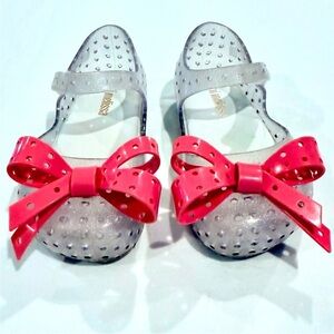 Mini Melissa Furadinha XI Sandals Girls 6 Clear Glitter Jelly Shoes Pink Bow